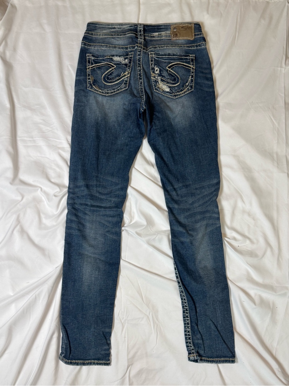 Silver Jeans Distressed Medium Blue Skinny Jeans - Picture 2 of 6